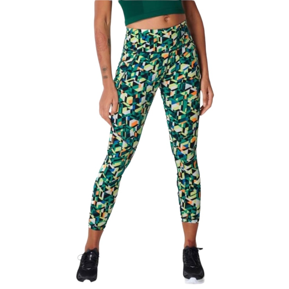 Sweaty Betty Power Pocket Workout Leggings Green Geo Maze Print Size XS